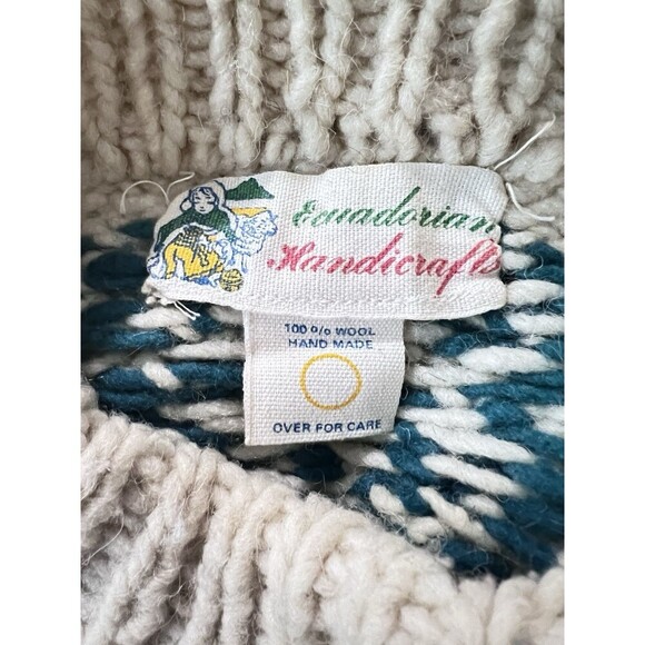 Ecuadorian Hand Knitted Wool Sweater Fair Isle Crew Neck Multicolor Unisex Large - Picture 6 of 10